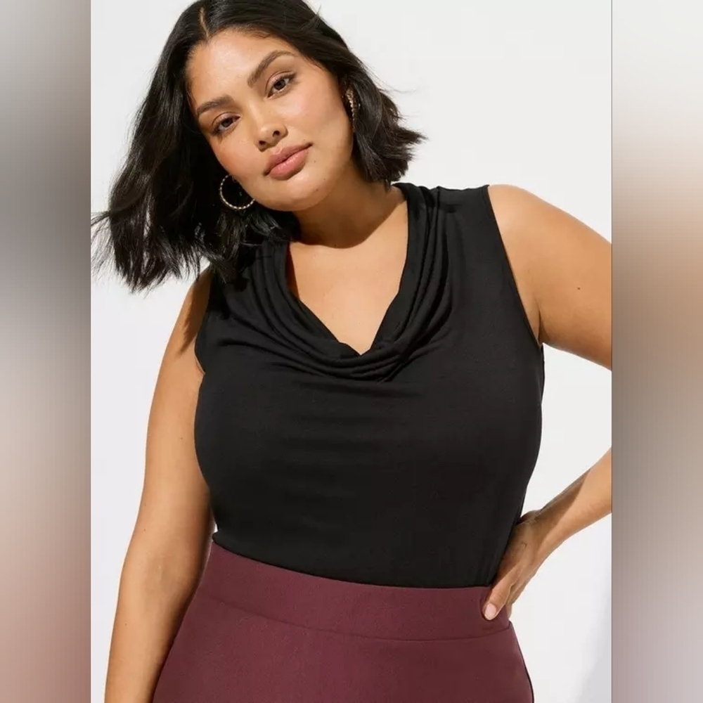 Torrid Studio Tissue Jersey Drape Neck Tank Deep Black 2x New